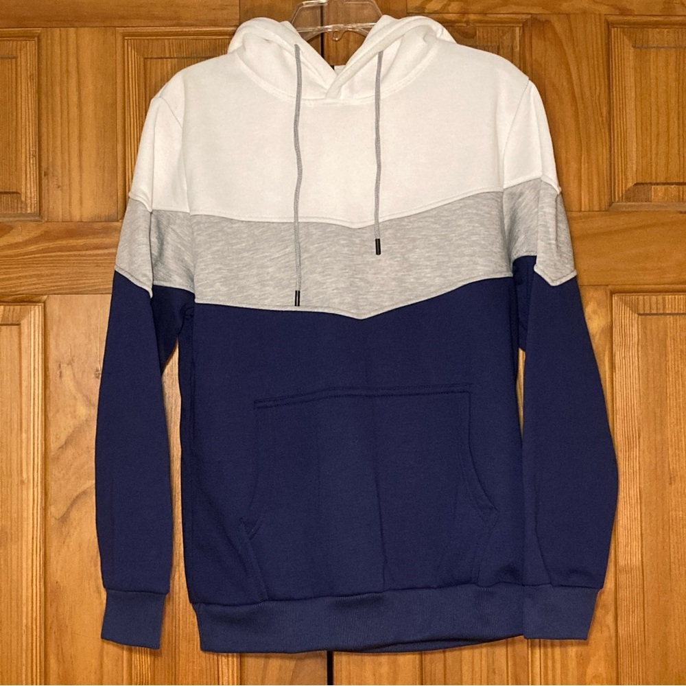 NWOT Hoodie Hooded Sweatshirt Long Sleeve Blue White Men's M Medium